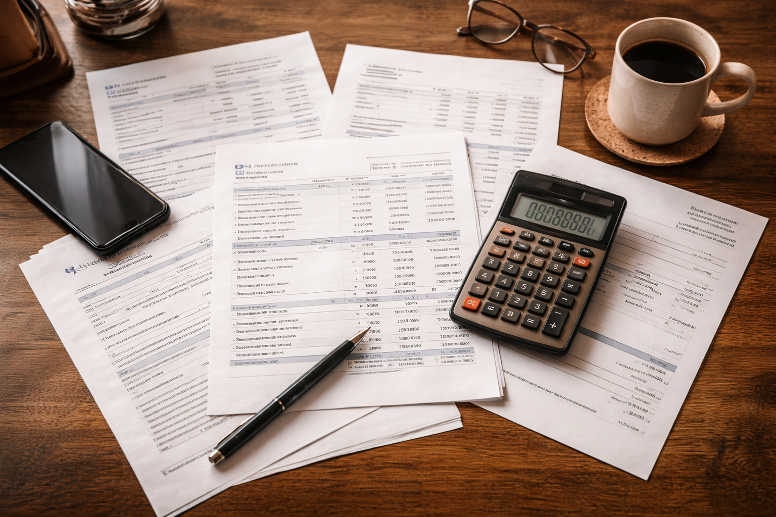 Cash flow statements and calculator on a desk